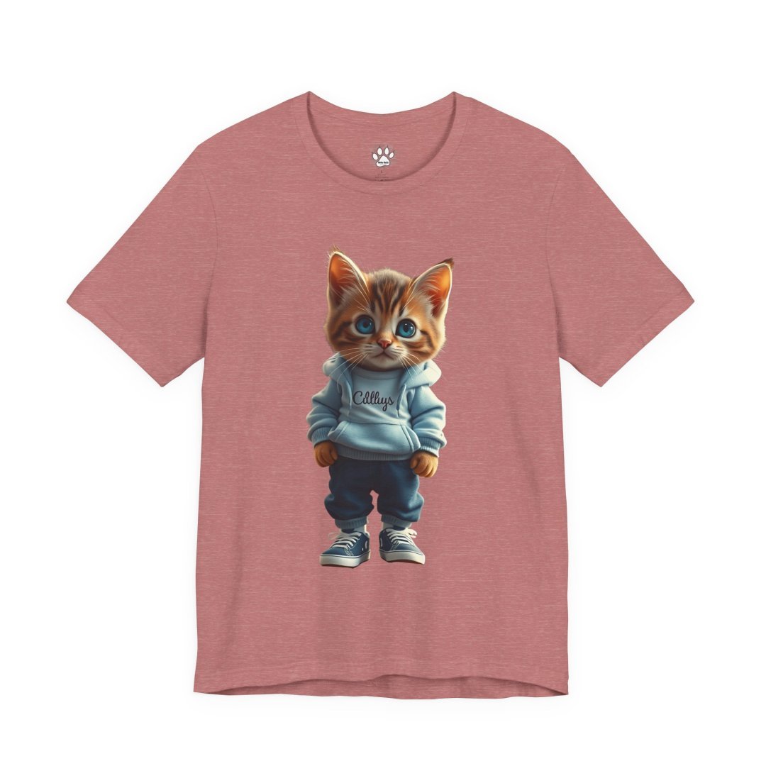 17502711457134246100_2048.jpeg T-shirt with cute kitten in hoodie and sneakers design.