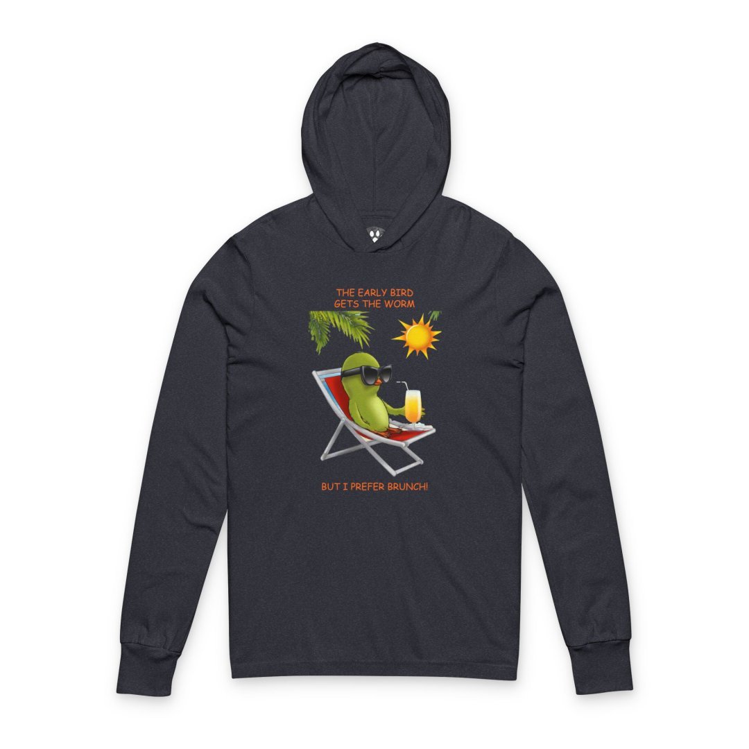 2144176356125056568_2048.jpeg Black hoodie with a cartoon avocado lounging on a chair, sun and drink graphic.