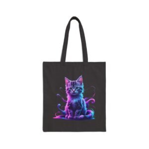 Cute Shell Kitten Cotton Canvas Tote Bag Tote bag with a colorful illustration of a cat.