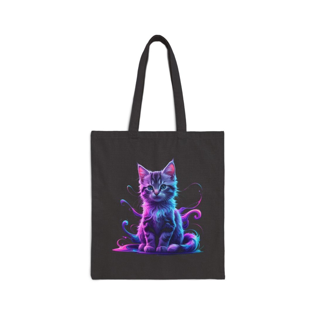 Tote bag with a colorful illustration of a cat.
