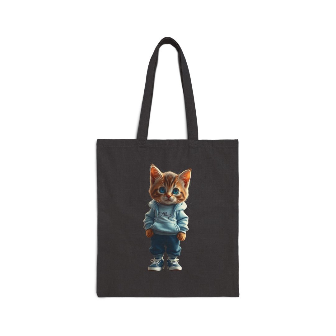 Cute Cat in Hoodie Canvas Tote Bag. Tote bag featuring a cute cat in a hoodie and sneakers.