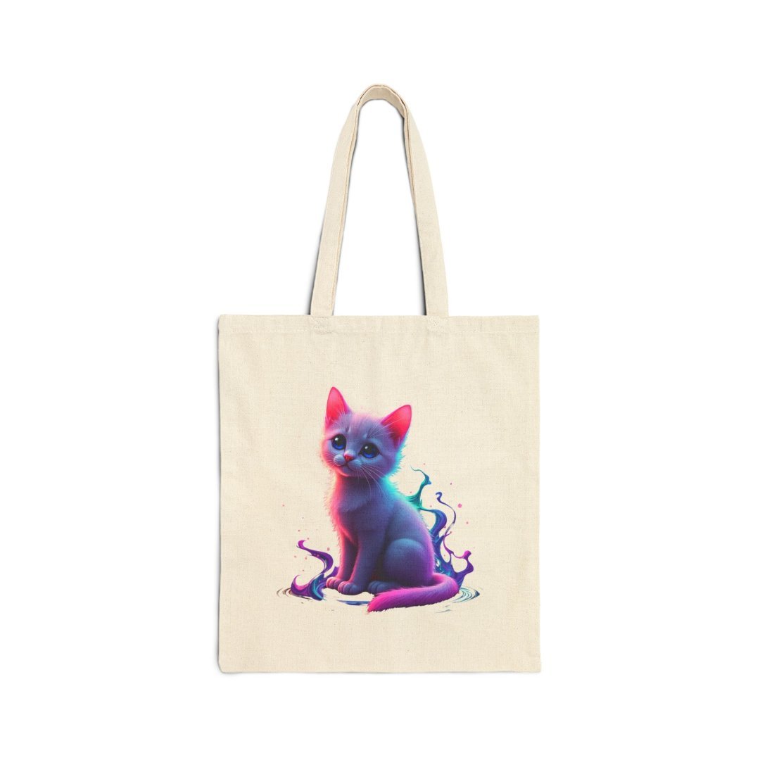 Cute Neon Cat Tote Bag. Tote bag with a colorful, artistic cat design.