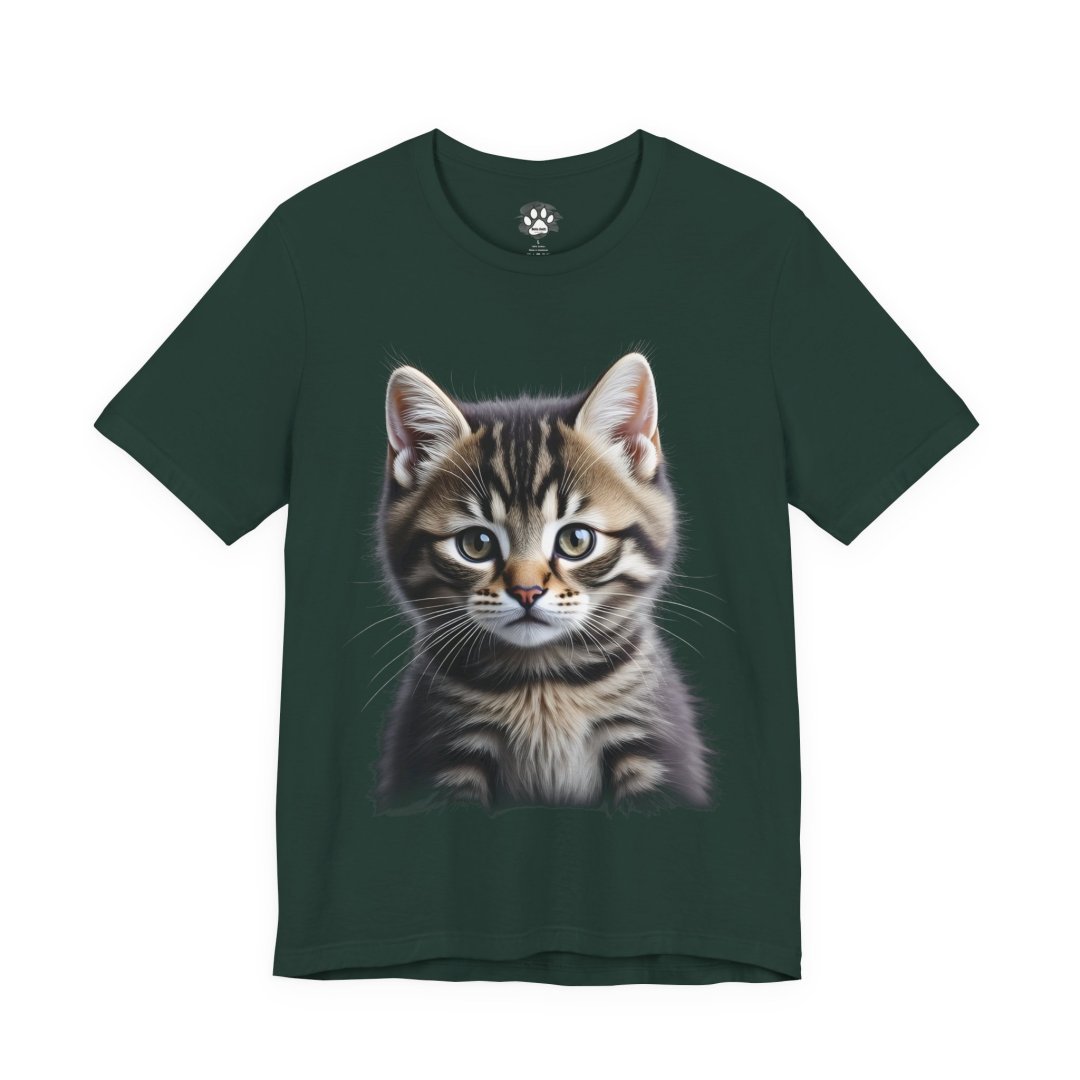 2827420773848621814_2048.jpeg Green t-shirt with a realistic tabby kitten illustration on the front.