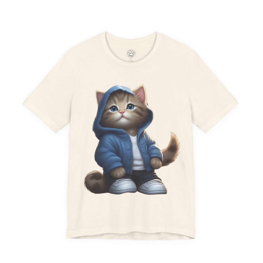 2847929688703788286_2048.jpeg T-shirt with cute cat in a blue hoodie and sneakers.