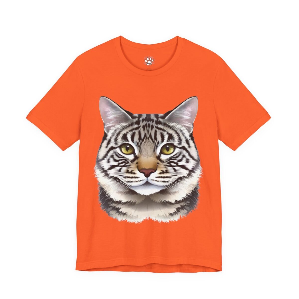 2970999257126994318_2048.jpeg Orange T-shirt with a striped cat face and yellow eyes.