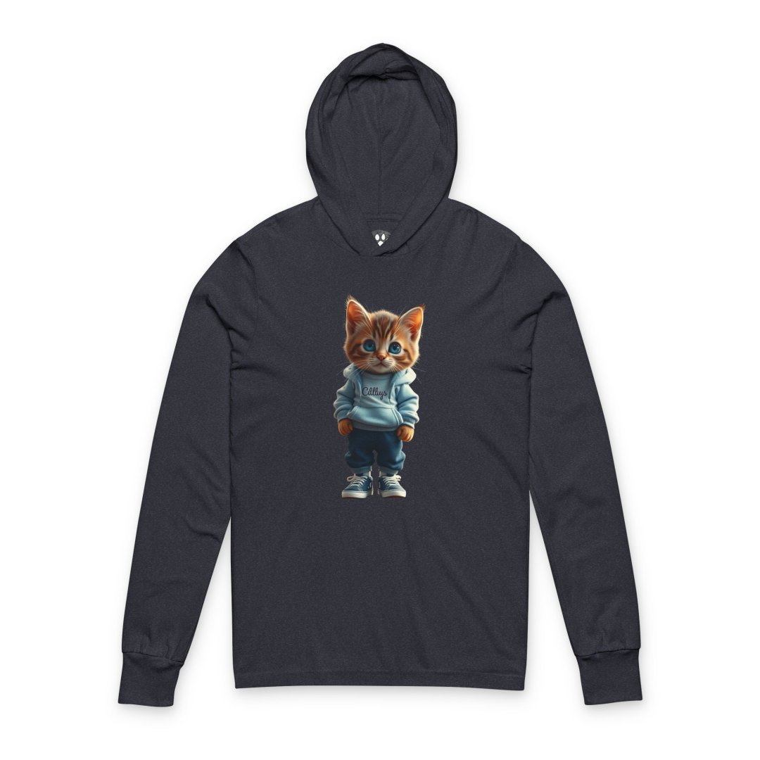 Chill Kitten in Blue Hoodie Long Sleeve Tee