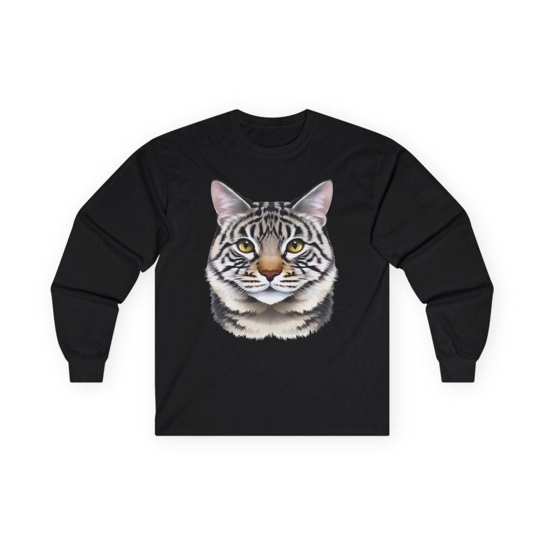 Realistic Tabby Cat Portrait Graphic Long Sleeve Tee