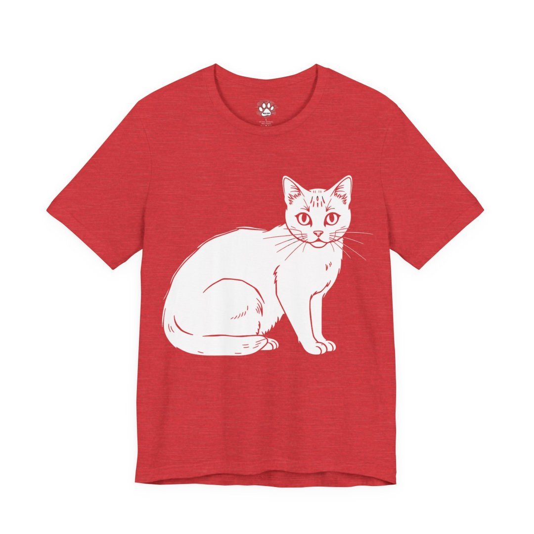 409064682924015739_2048.jpeg Red t-shirt with a white cat illustration on the front.