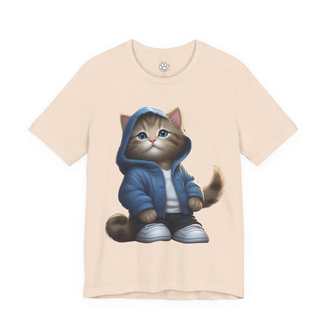 4182602449690686846_2048.jpeg T-shirt with cute cat in a blue hoodie and sneakers.