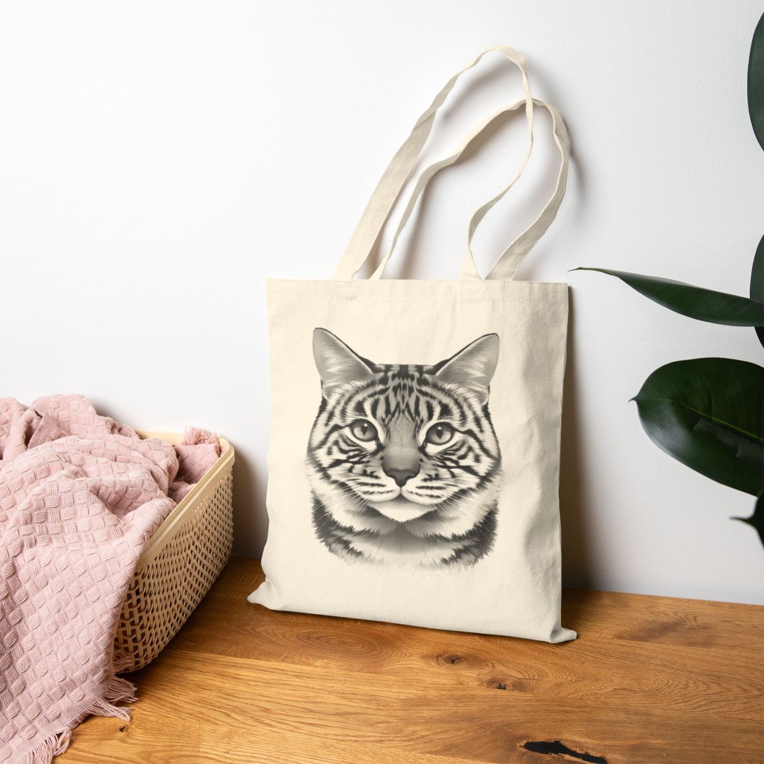4700912473411887919_2048.jpeg Canvas tote bag with a detailed cat face design.