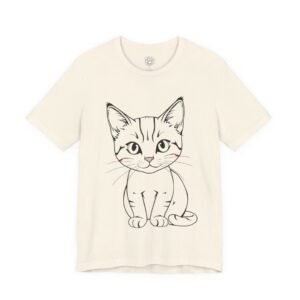 Patriotic Humor Kitty T-Shirt Cute Cat Line Art Unisex T-Shirt. Beige t-shirt with a cute cat illustration on the front.