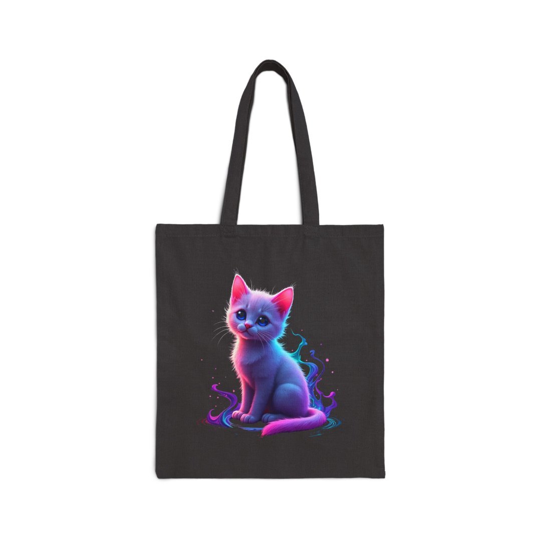 5886547306974999022_2048.jpeg Tote bag with a colorful illustration of a cute kitten.