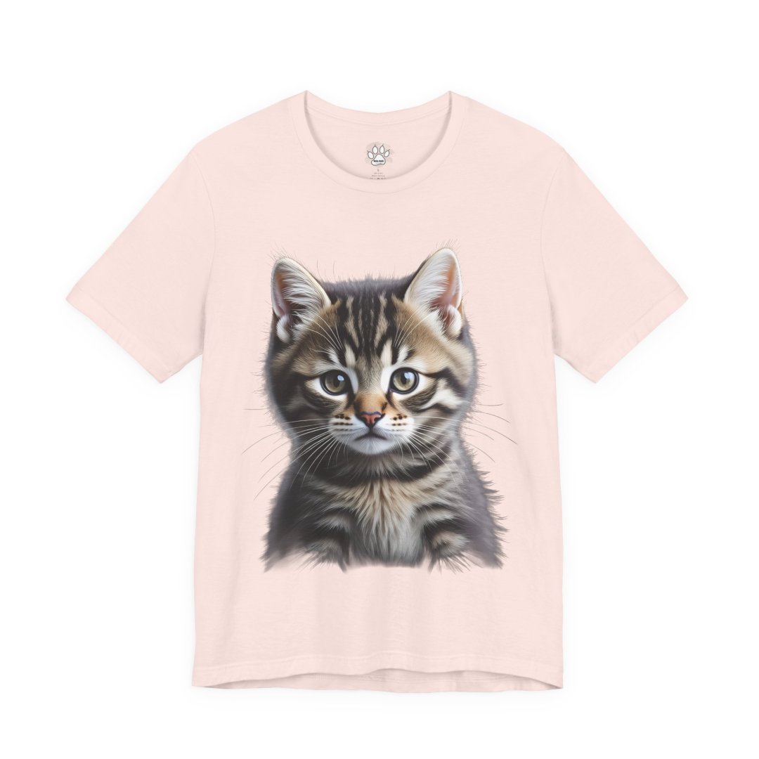 6537427238317481048_2048.jpeg Pink t-shirt with a realistic tabby cat illustration on the front.