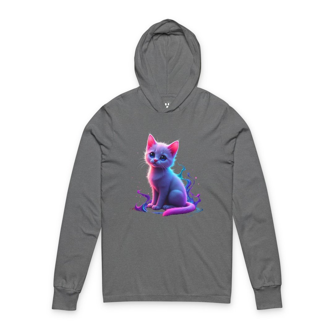 7273154125955925834_2048.jpeg Gray hoodie with a colorful, glowing cat design on the front.