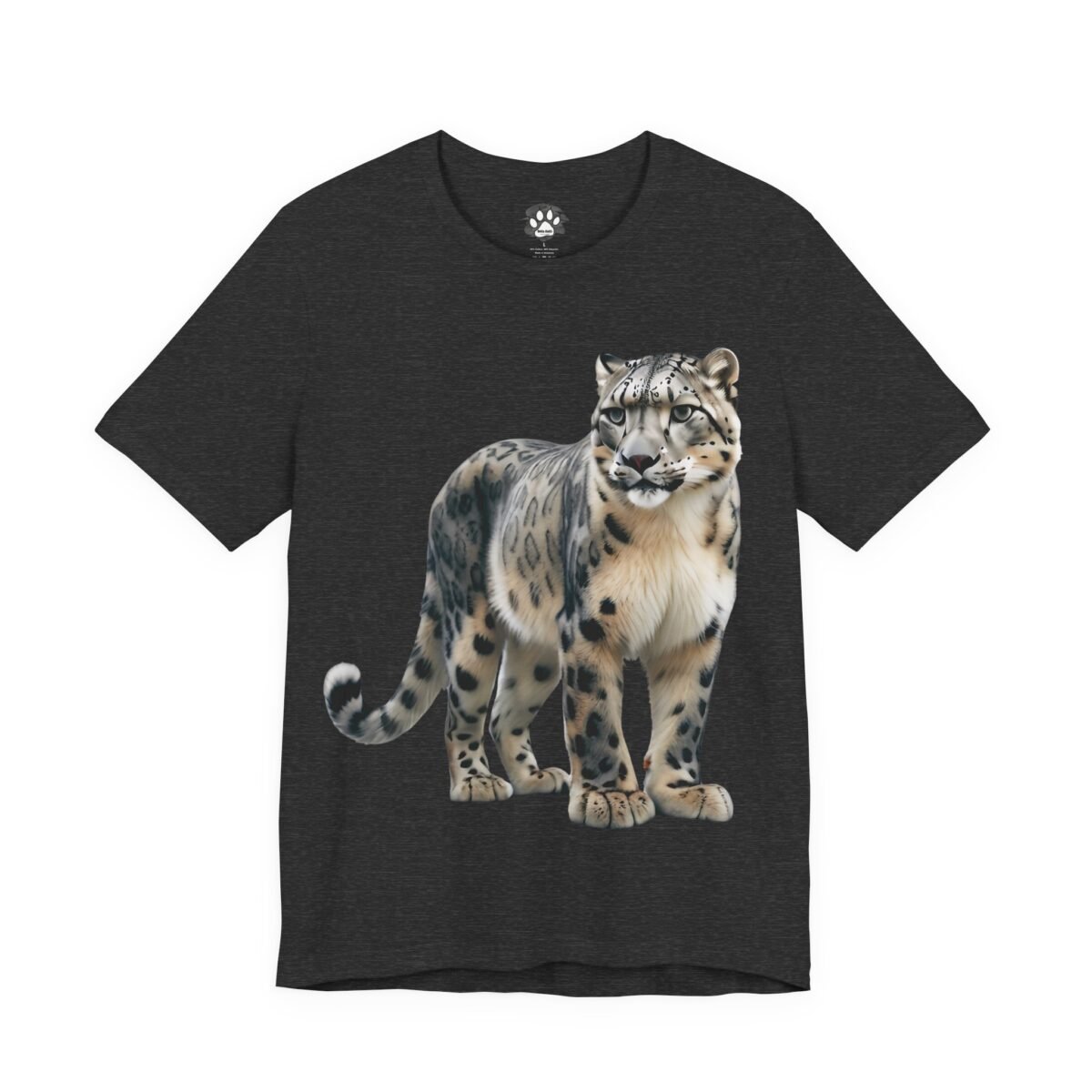 800005440223740550_2048.jpeg Dark grey t-shirt with a snow leopard print.