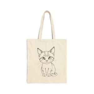 Snowboarding Cat Canvas Tote Bag Cute Cat Sketch Cotton Tote Bag. Canvas tote bag with a cute cat illustration.