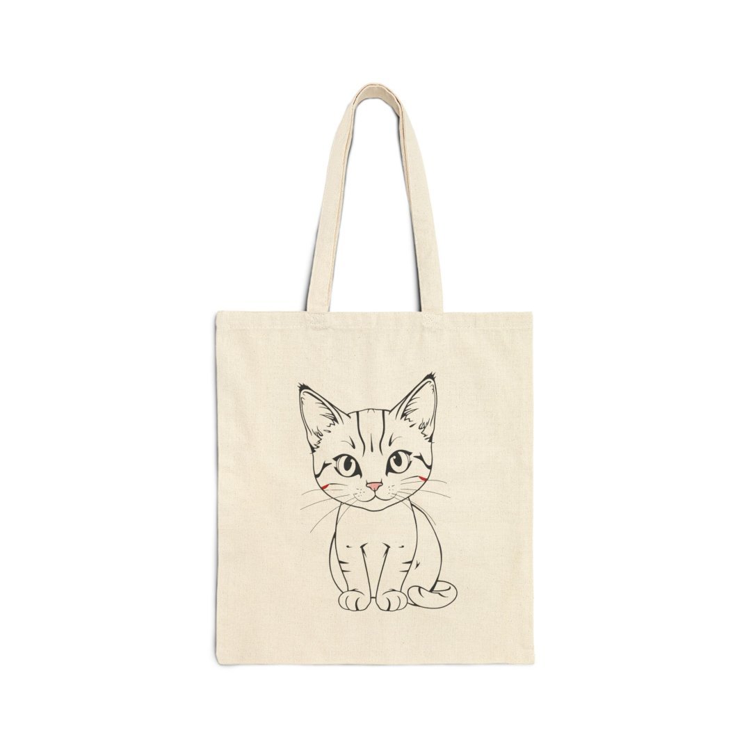 Cute Cat Sketch Cotton Tote Bag. Canvas tote bag with a cute cat illustration.