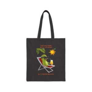 Always Be Yourself – Canvas Cotton Tote Bag Brunch Lover Cotton Tote Bag. Tote bag with a cartoon bird lounging on a chair, wearing sunglasses.