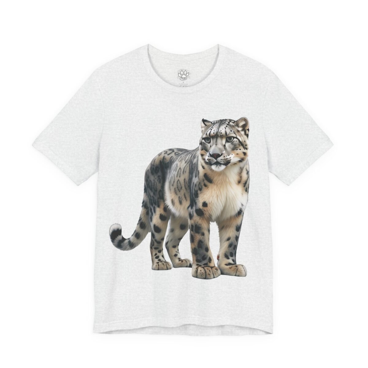 8905632798799537561_2048.jpeg Light grey t-shirt with a standing snow leopard graphic.