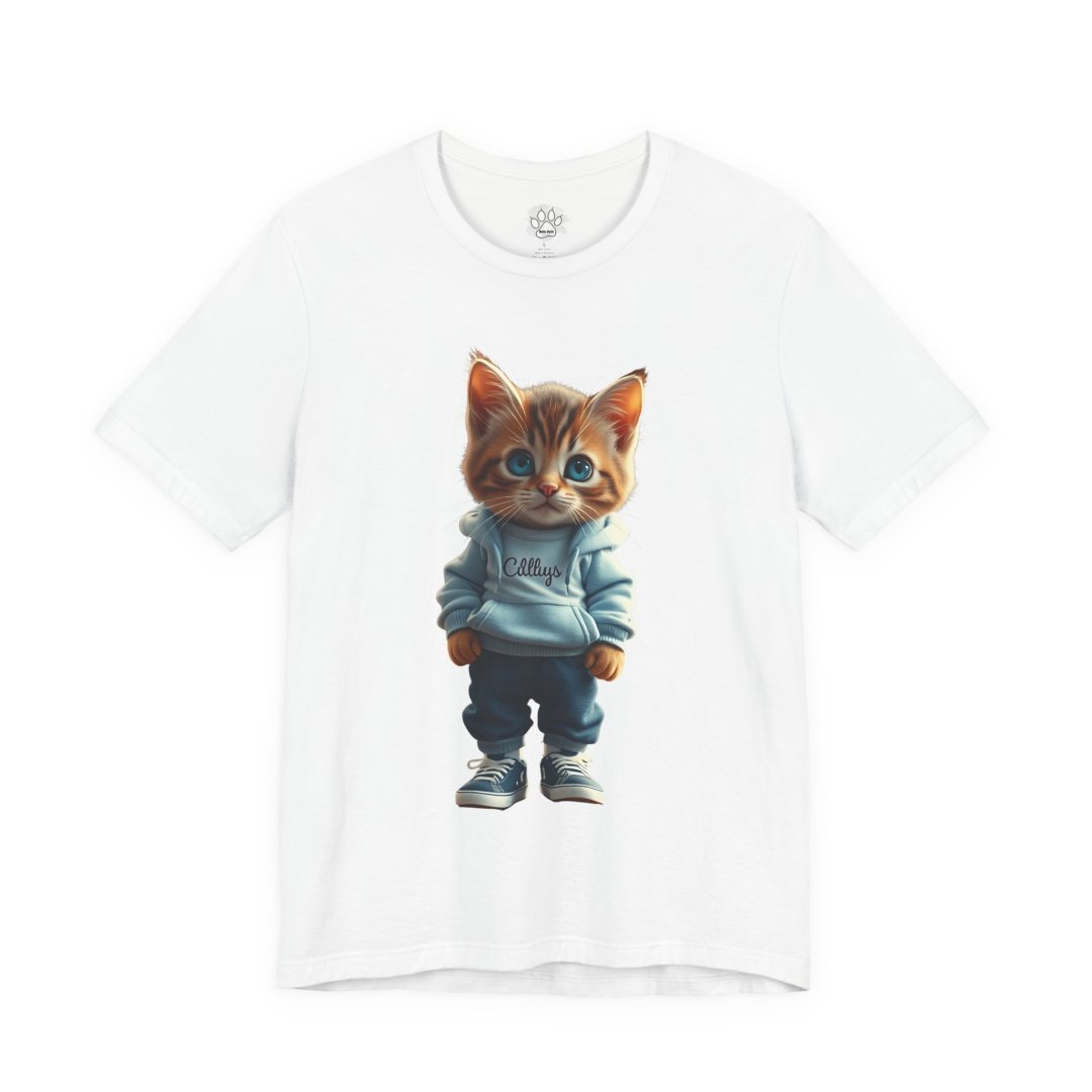 918957306378329972_2048.jpeg T-shirt with a cute kitten in a hoodie and sneakers design.