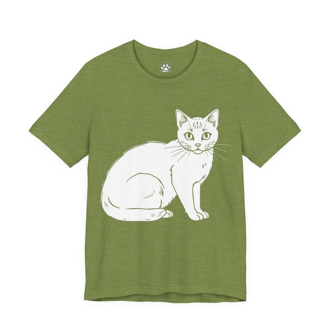 96015631753768648_2048.jpeg Green t-shirt with a white cat illustration on the front.