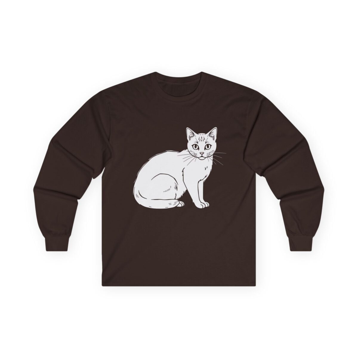 White Cat Drawing Long-Sleeve Tee