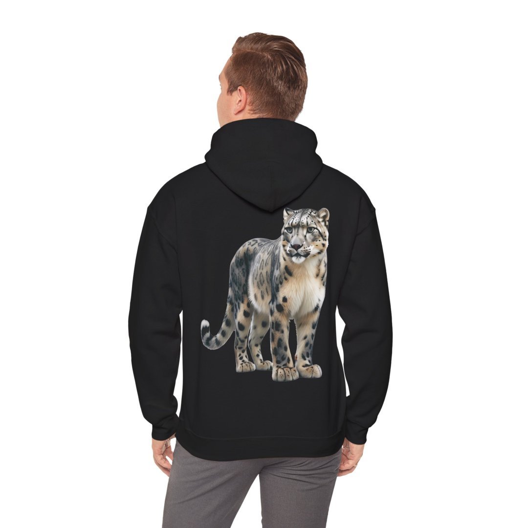 10997103554265448724_2048.jpeg Man wearing a black hoodie with a snow leopard design on the back.