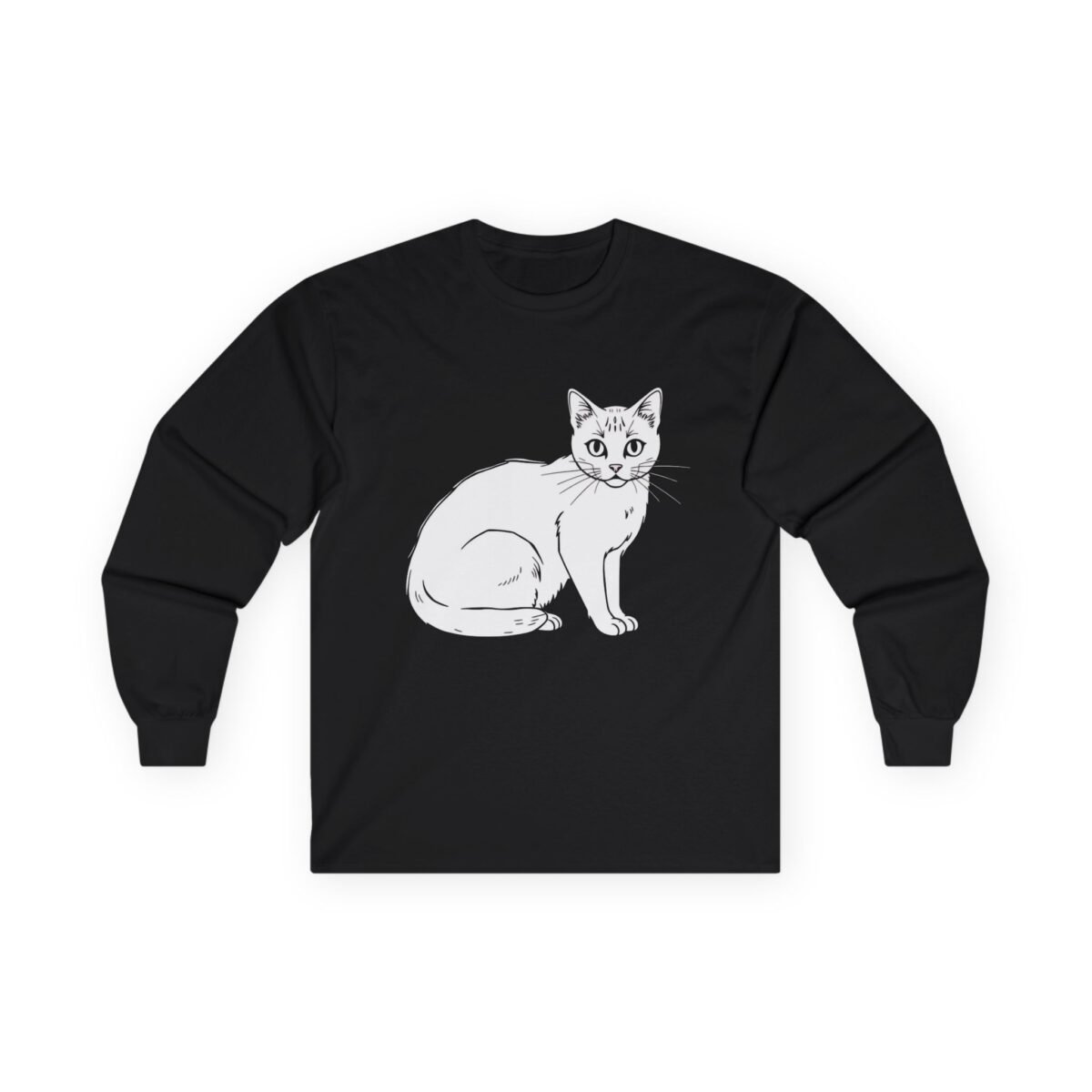 11041334107126463750_2048.jpeg Black long-sleeve t-shirt with white cat outline drawing.