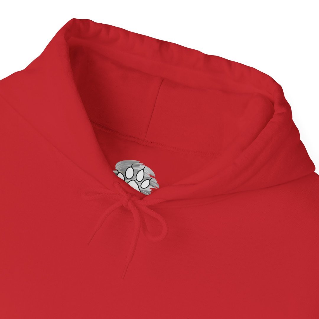 11165379202637784934_2048.jpeg Red hoodie with a paw print tag inside the collar.