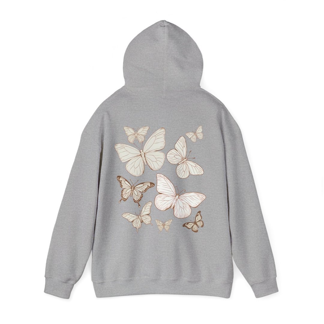 11401651369744990094_2048.jpeg Gray hoodie with butterfly illustrations on the back.