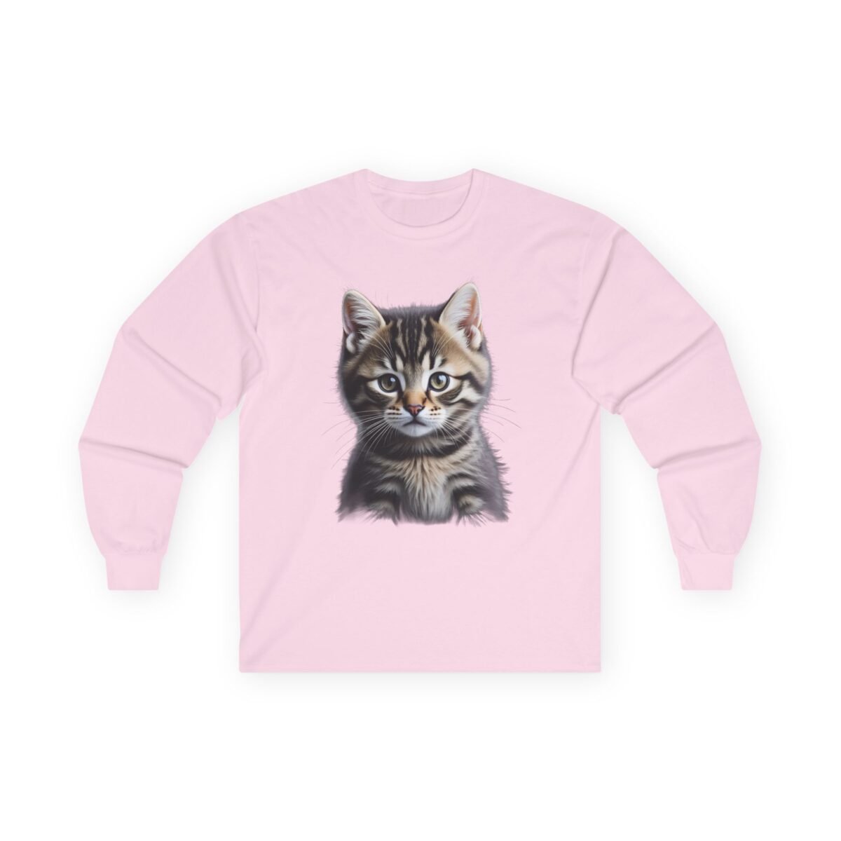 11828696842960129862_2048-1.jpeg Light pink long-sleeved shirt with a cute tabby kitten print.