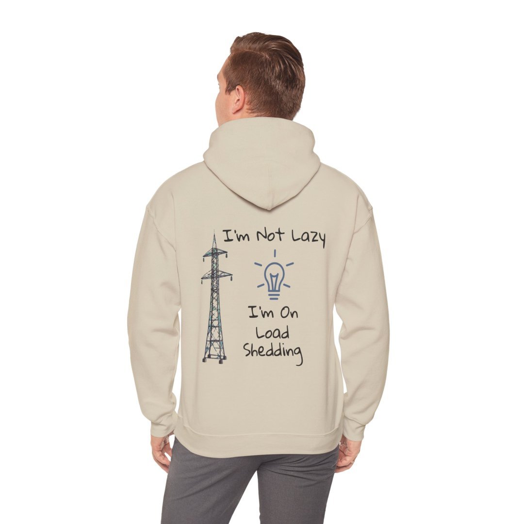 12502085665706062976_2048.jpeg Person wearing a hoodie with text about load shedding.