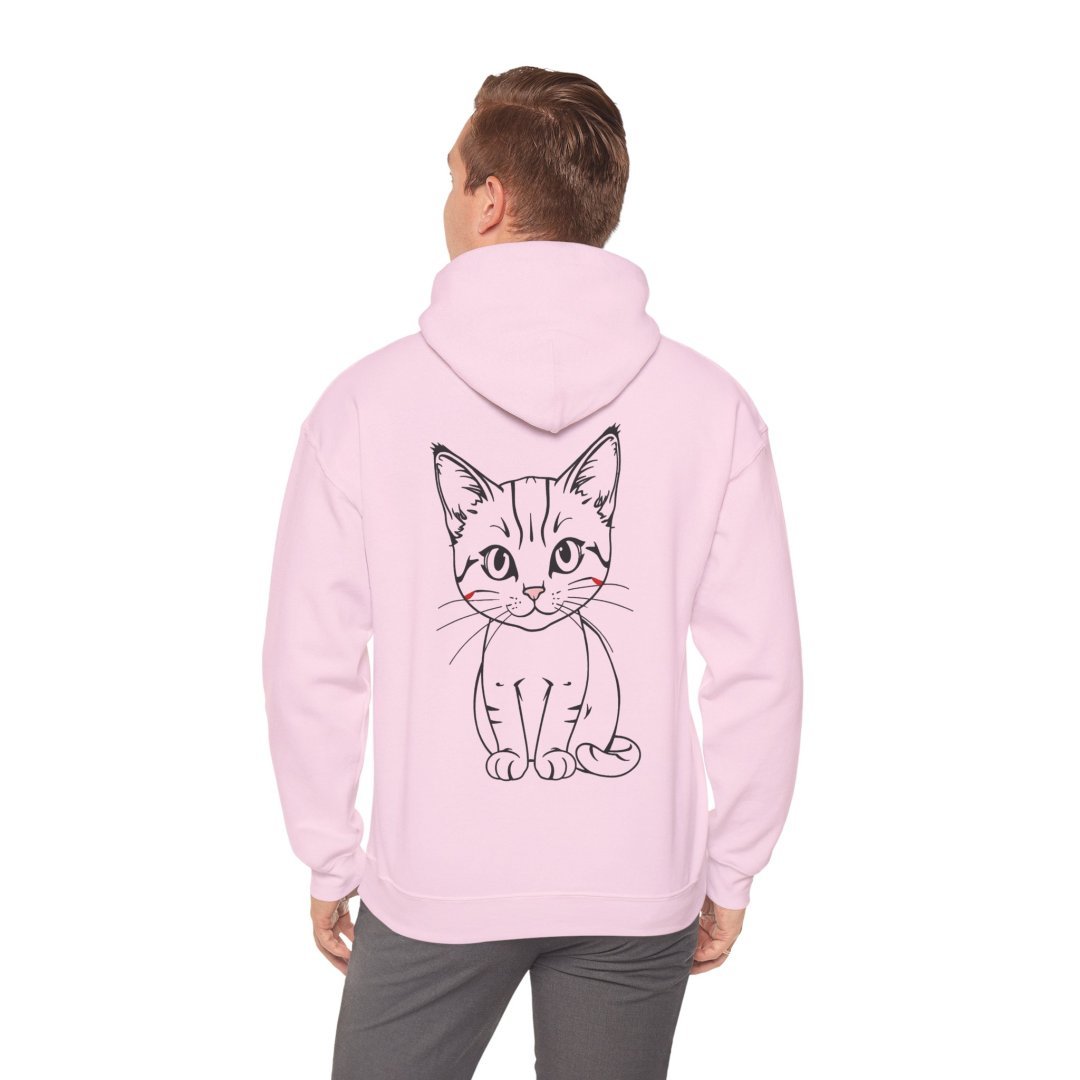 12507203794081753570_2048.jpeg Person wearing a pink hoodie with a cute cat illustration on the back.