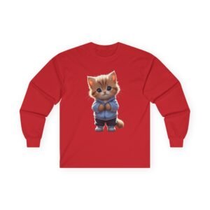 Mystical Black Cat Green Eyes Unisex Long Sleeve Tee Cute Kitten in Hoodie Long Sleeve Tee.