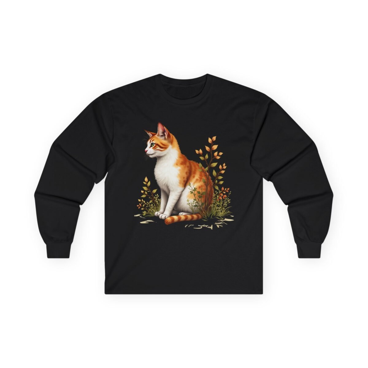 1316291670940248997_2048.jpeg Black long-sleeve shirt with an orange and white cat sitting in foliage.