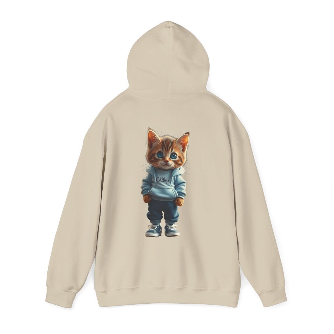 13404195017873305538_2048.jpeg Beige hoodie with a cute cat in a hoodie design on the back.