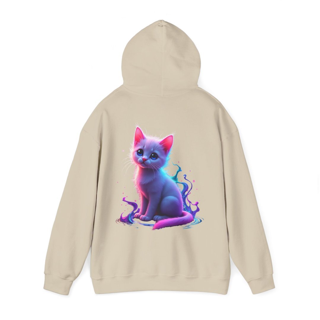 13435966643782257625_2048.jpeg Beige hoodie with a colorful illustration of a cute kitten on the back.