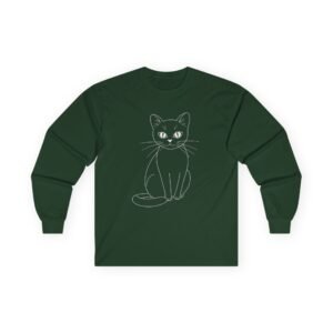 Patriotic Cat Graphic Long Sleeve Tee Minimalist Cat Line Art Graphic Long Sleeve Tee