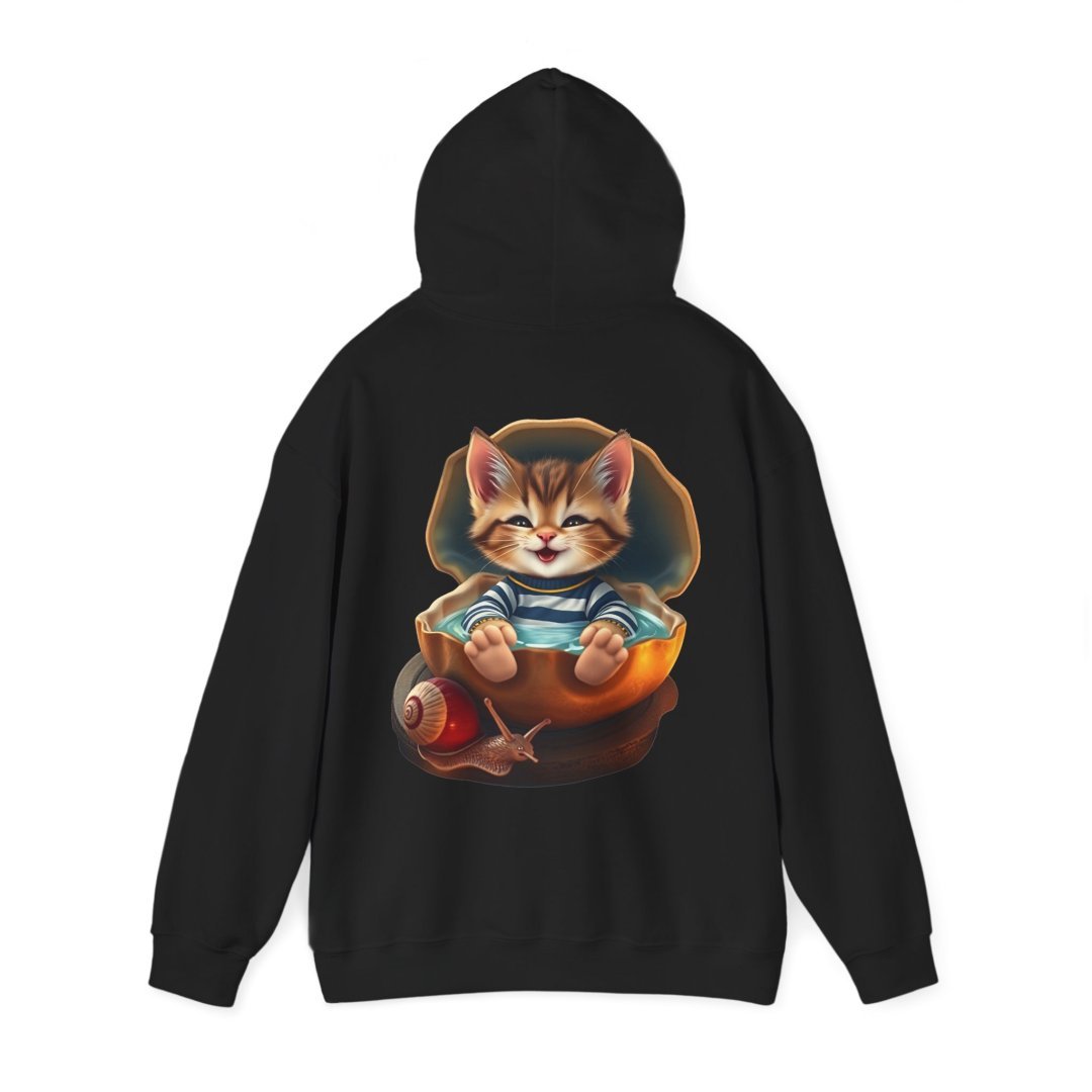 14057829886270836001_2048.jpeg Black hoodie with a cute kitten and snail design on the back.