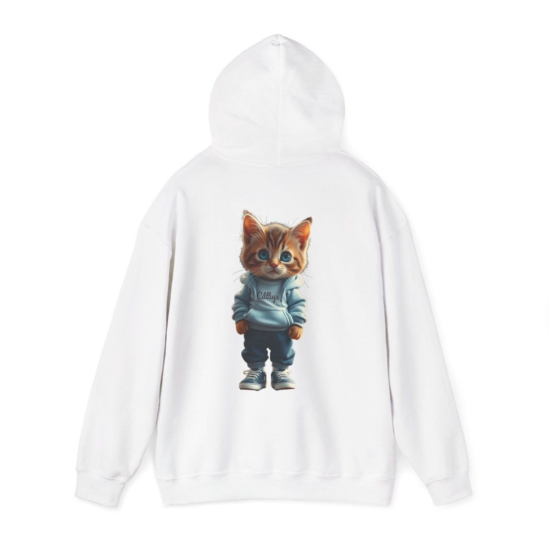14066783657841102287_2048.jpeg White hoodie with a cute cat in a hoodie design on the back.