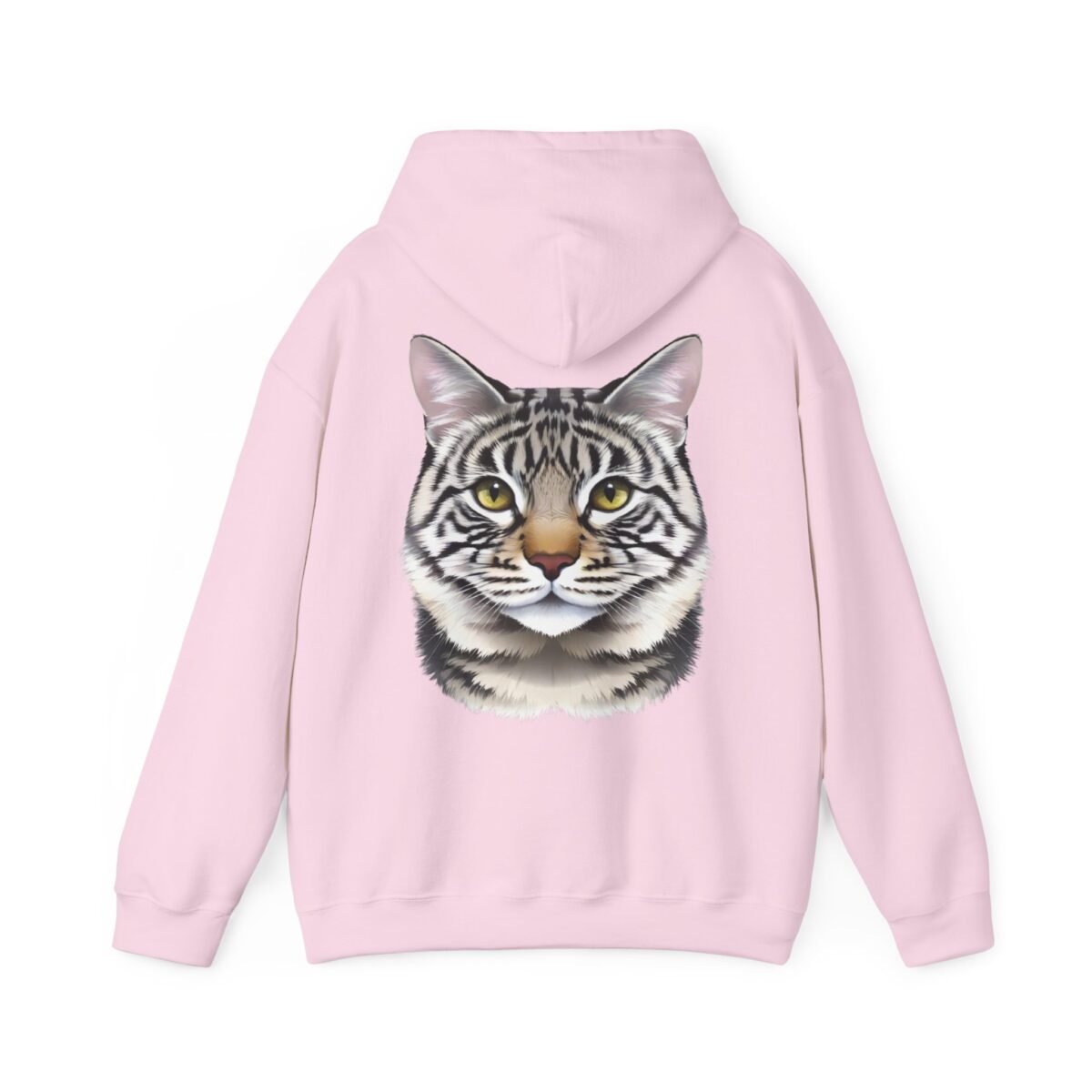 14377678215960034498_2048.jpeg Light pink hoodie with a realistic tabby cat face and yellow eyes.