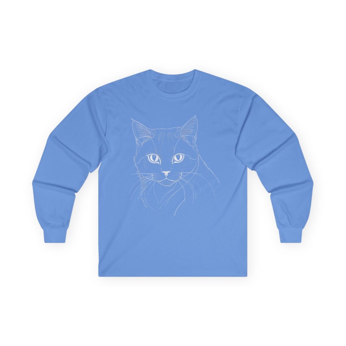 15049727138657457460_2048.jpeg Light blue long-sleeve shirt with a white outline cat face.