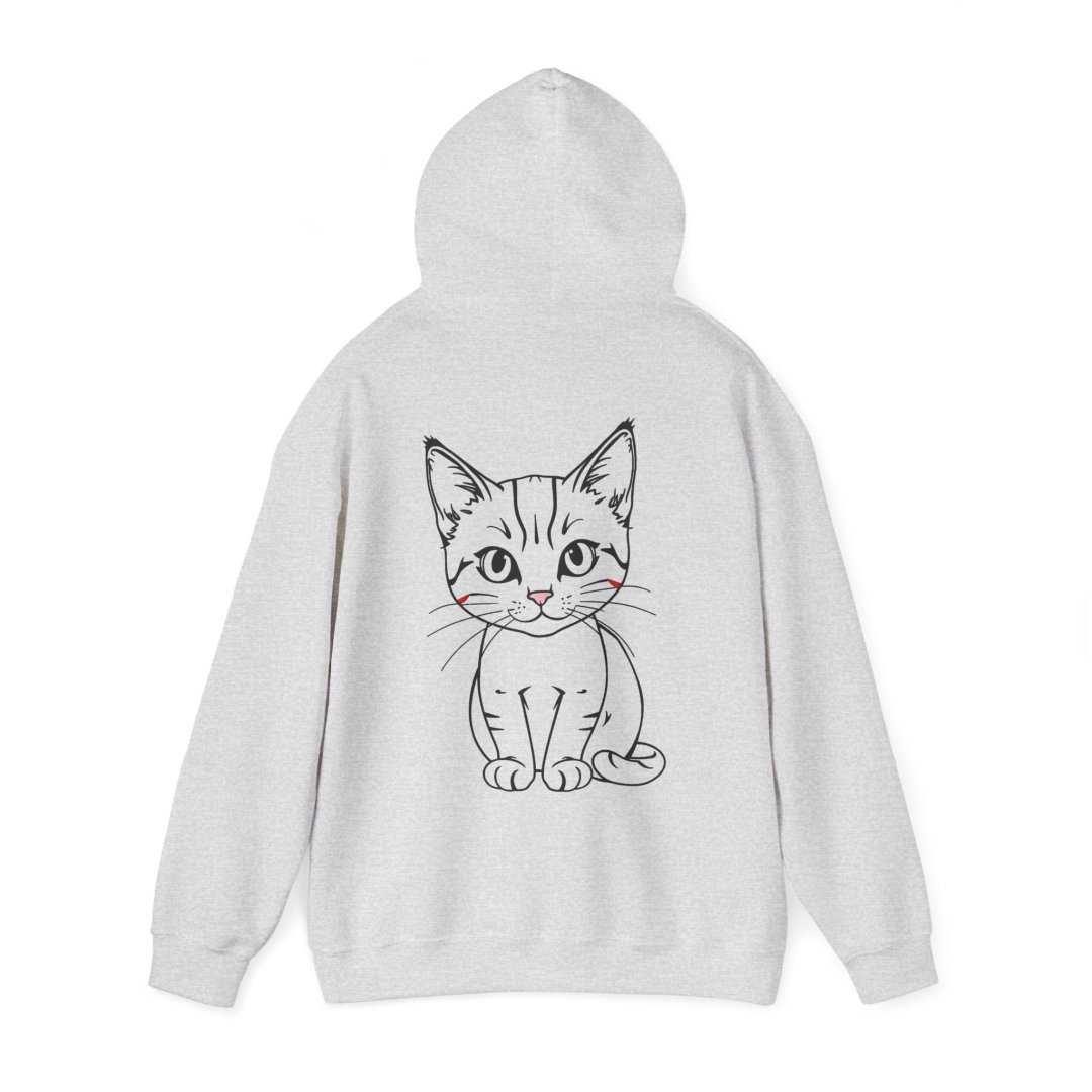 15336313533581575339_2048.jpeg Gray hoodie with a cute cat illustration on the back.
