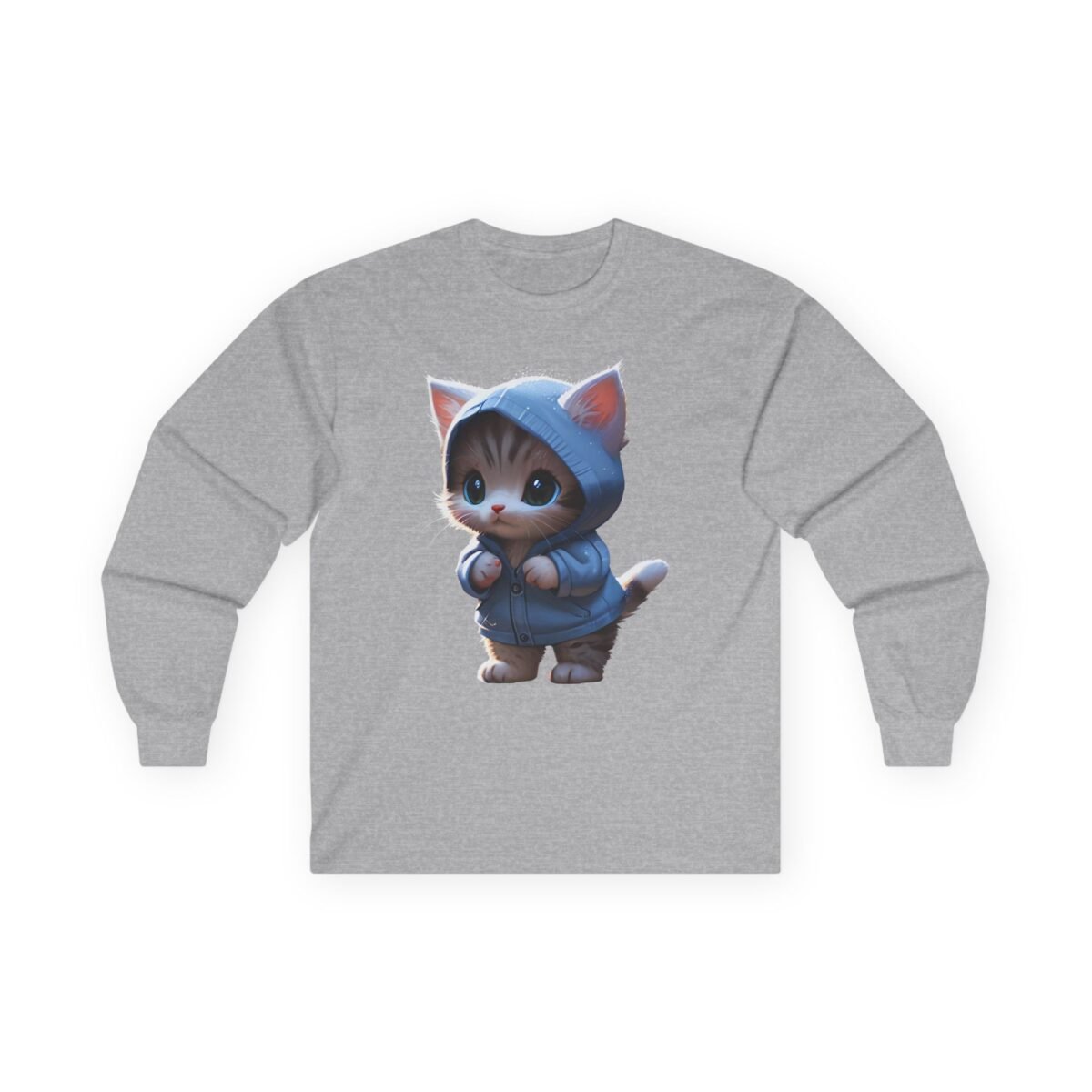 Cute Kitten in Blue Hoodie Long Sleeve Tee