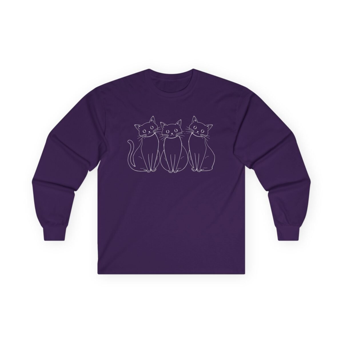 16060744070204571428_2048.jpeg Dark purple long-sleeve shirt with three white outline cats.