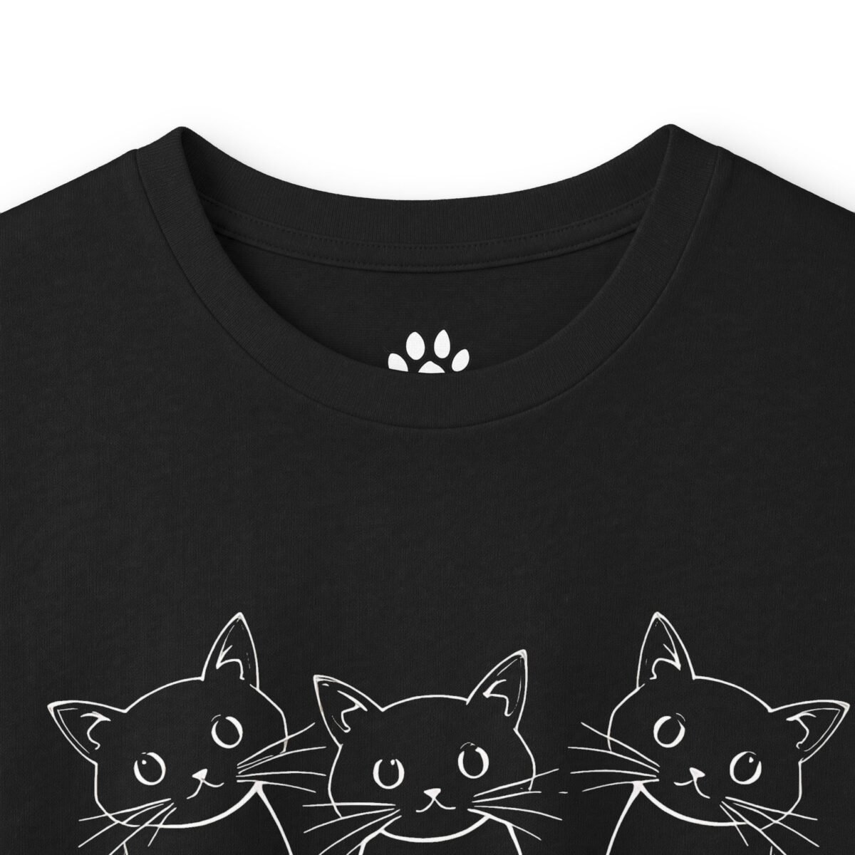 16885530473030871587_2048.jpeg Black t-shirt with three white outlined cats and a white paw print logo.