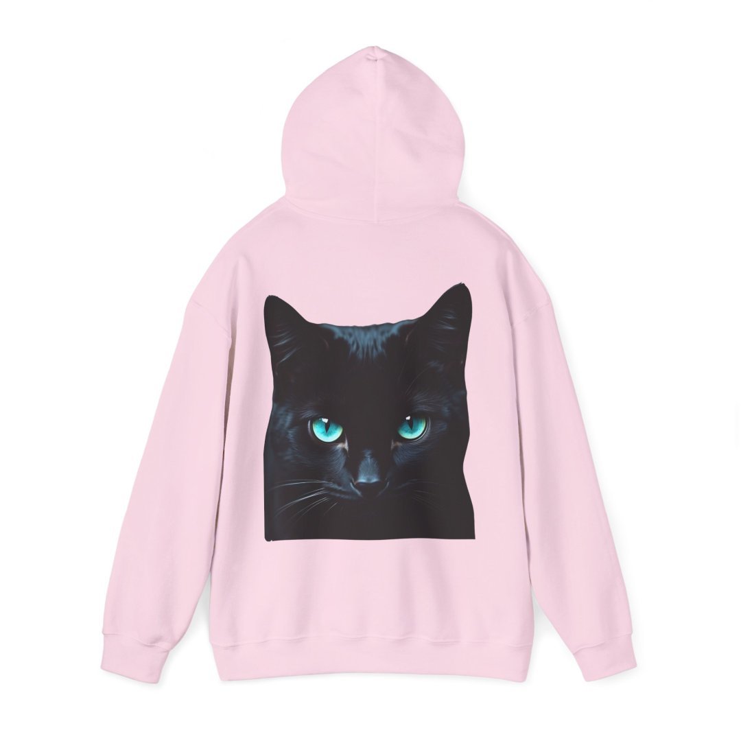 16940605124083608036_2048.jpeg Pink hoodie with a black cat face design on the back.