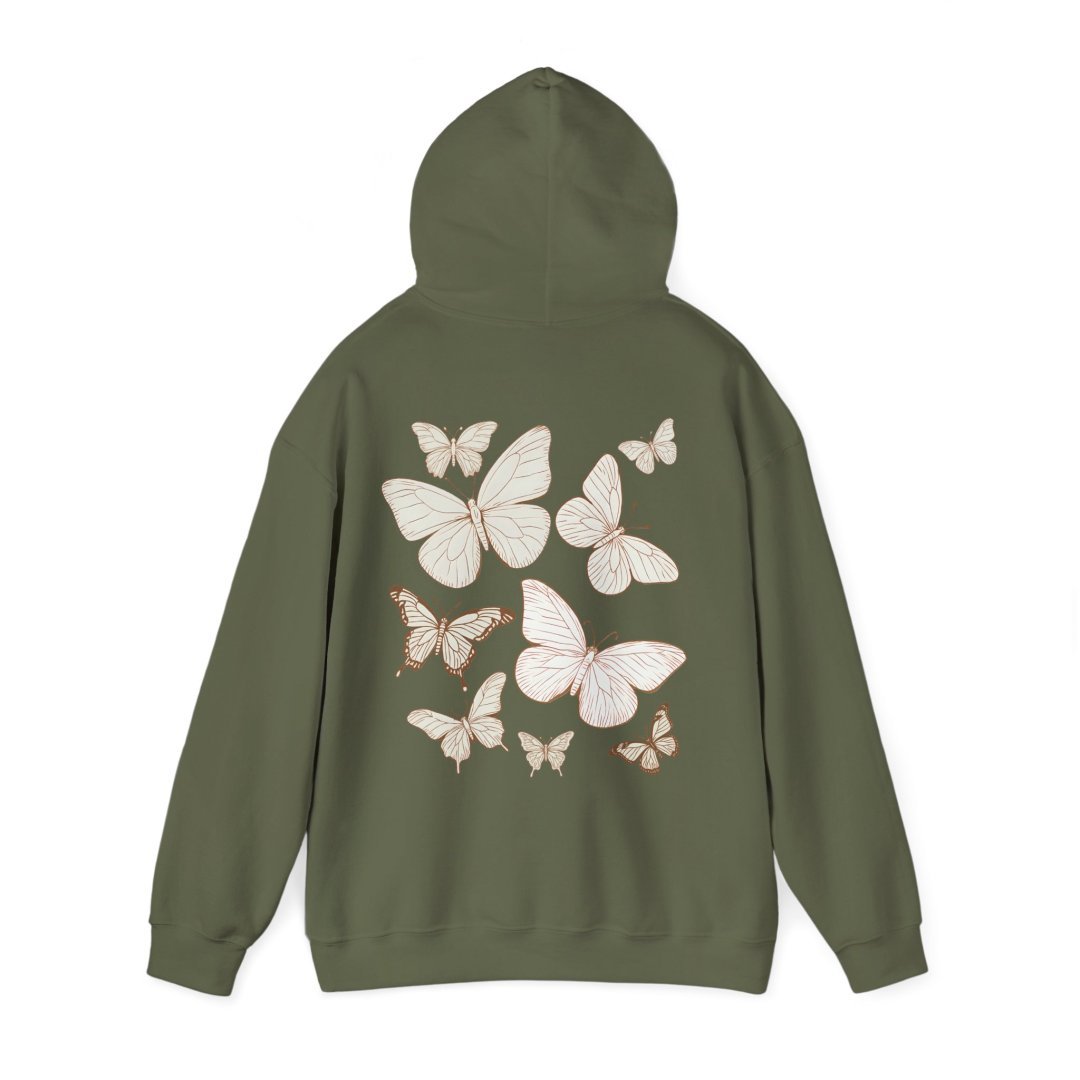 17172241020257448725_2048.jpeg Olive green hoodie with white butterfly designs on the back.