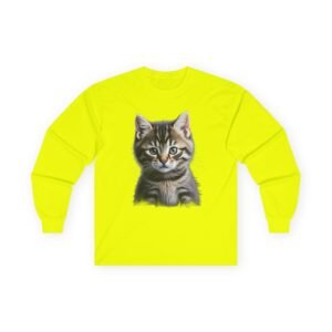 Patriotic Cat Graphic Long Sleeve Tee Realistic Kitten Portrait Long Sleeve Tee