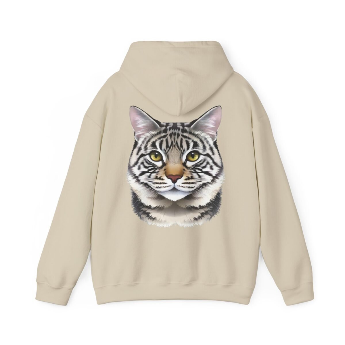17875199602088916137_2048.jpeg Beige hoodie with a striped cat face on the back.